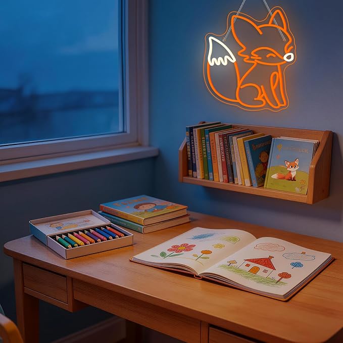 Fox Neon Sign Animal Neon Light for Classroom Bedroom Living Room Fox Wall Decor Anime LED Sign Orange Light Up Library Nursery Book Store Birthday Gifts for Teens Animal Lovers