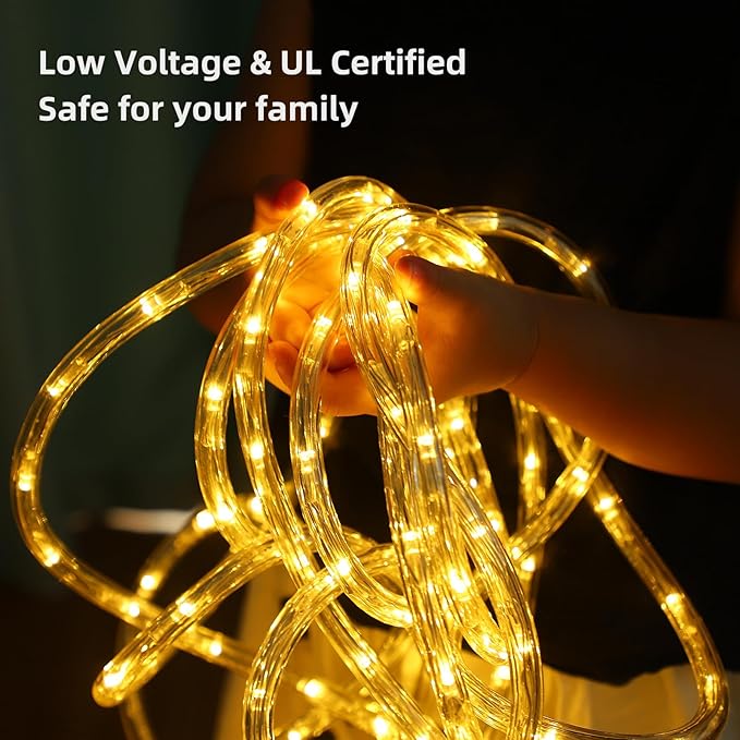 (New) Rope Lights, 100FT 300 LED Connectable Rope Lights, Waterproof Tube Lights with 8 Modes for Indoor Outdoor, Deck, Pool, Landscape, Background, Trees, Bridges, Eaves Decoration (Warmwhite)