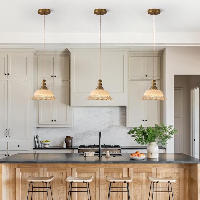 HDDFL Glass Pendant Lights Modern Pendant Lighting Fixtures Hanging Lamp for Kitchen Island Bedroom Dining Room Coffee Shop Hallway Brown and Brass