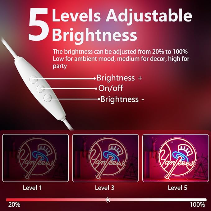 AHlove YANKEES Neon Signs for Wall Decor，Baseball Team Neon Lights for Bedroom，LED Signs Suitable for Man Cave，5V Power Adapter，Birthday、Christmas Gifts for Boys 13 * 15Inch(red+blue+white)