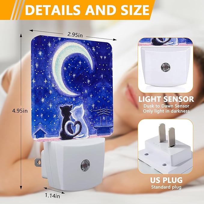 Cat Silhouette Night Light, Plug-into Nightlight White LED Lamp, Energy Efficient Decor Desk Lamp for Bedroom Hallway Stairs Bathroom