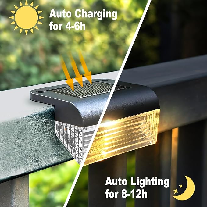 Solar Fence Lights Outdoor - 12 Pack Deck Lights 3000k Fence Lights Solar Powered, IP55 Waterproof Step Light for Patio, Yard, Backyard, Garden