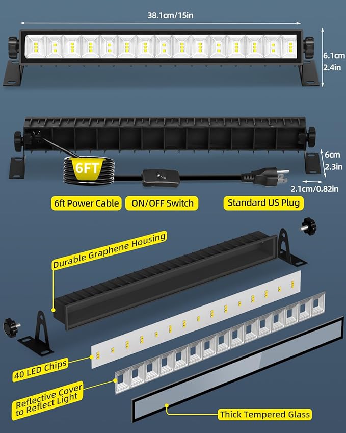 LED Shop Light 5400LM 45W Super Brighter, Plug in Garage Light with 6FT Cord and On/Off Switch, 6000K IP66 Waterproof Outdoor Work Shop Bay Lighting for Garage Workshop Warehouse Factory Yard