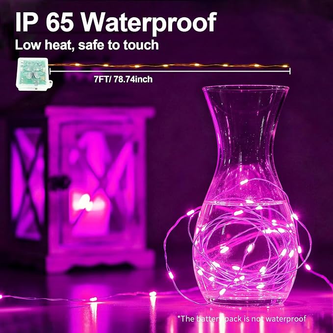 ZGWJ 12 Pack Pink Fairy Lights, Mini String Lights with Remote and Timer | 8 Lighting Modes Timing Function Battery Operated 7 FT 20 LED Waterproof,Halloween Christmas Tree Parties Decor