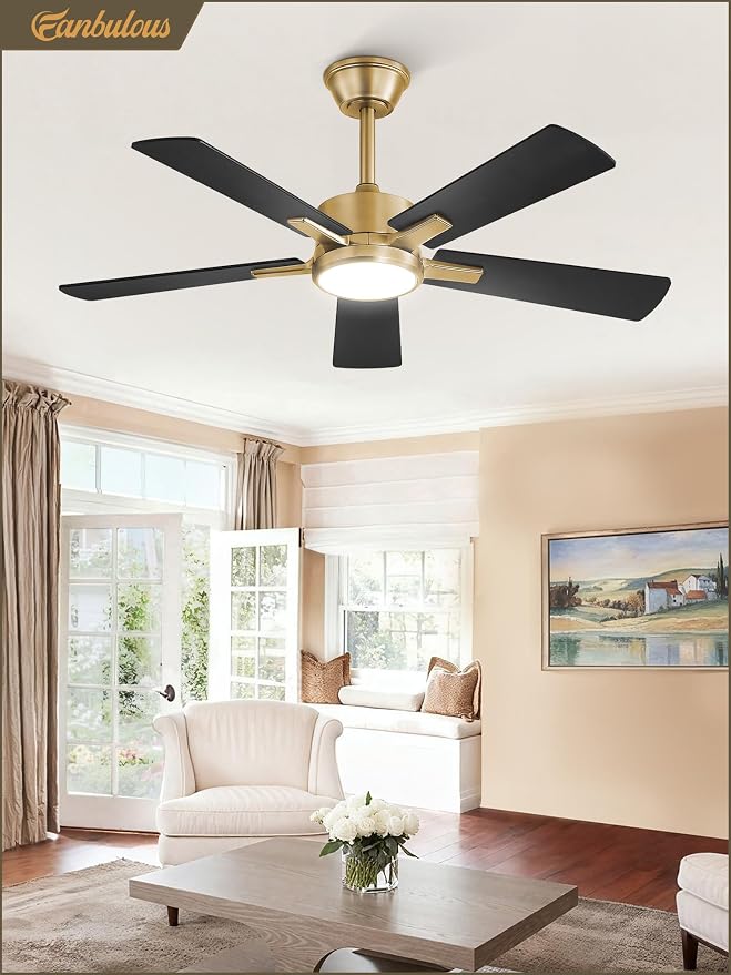 Fanbulous 42 Inch Black and Gold Ceiling Fan with Light, Remote & APP | Stepless CCT & Dimmable Light, 20W LED Ceiling Fan, 6 Speeds, Reversible Quiet DC Motor, for Bedroom, Living Room, Apartment