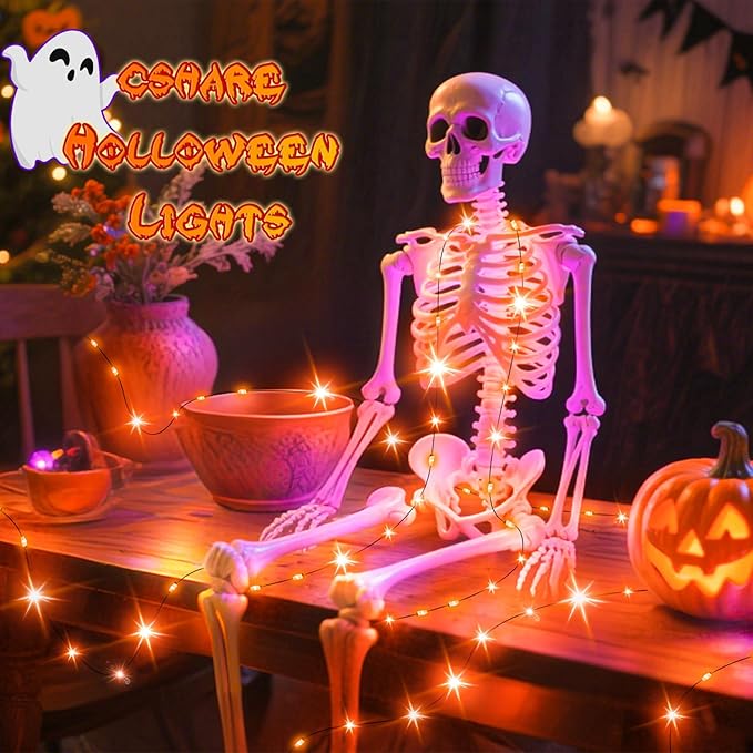 Orange Fairy Lights Battry Operated with Timer Waterproof, Halloween String Lights for Outside 16.4ft 50LED Indoor Outdoor Halloween Decorations Garland Party Patio Garden Yard Pathway 2 Packs