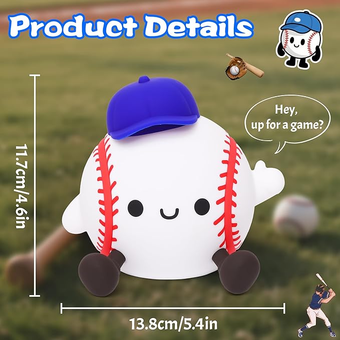 Baseball Night Light, Silicone Touch Control Lamp USB Rechargeable with Timer & Brightness Adjustment, Ideal for Breastfeeding Creates Glow for All Ages Baseball Lovers