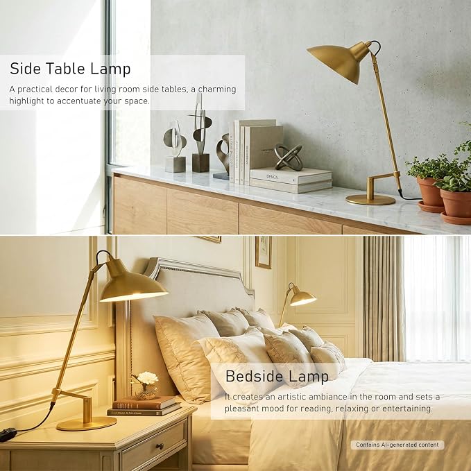 Desk Lamp Modern Industrial 100% Metal Adjustable Table Lamp 24", Natural Light (4000K) with Dimmer, Ideal for Office Bedroom Study Room Living Room Nightstand Bedside Lamps Brass
