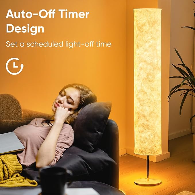 Soft Floor Lamp 3 Color Remote LED Living Room Bedroom conner floor light | Shade column paper with Tyvek Fabric Brightness Adjustable for Living Room Bedroom Game Room