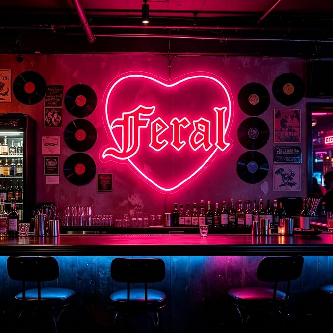 Custom Feral Heart Neon Sign LED Neon Light for Wall Decor Gothic Neon Sign for Bedroom Bar Party Tattoo Studio Bachelorette Trendy Wall Art Halloween Decoration Goth Lover Gifts