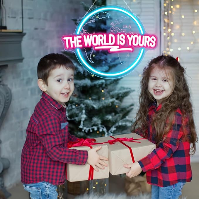 The World Is Yours Neon Sign Carved Planet The World Is Yours LED Neon Light Lamp for Wall Decor Light Up Signs for Office Wedding Man Cave Game Room Bedroom Birthday Gift 41CM*31CM