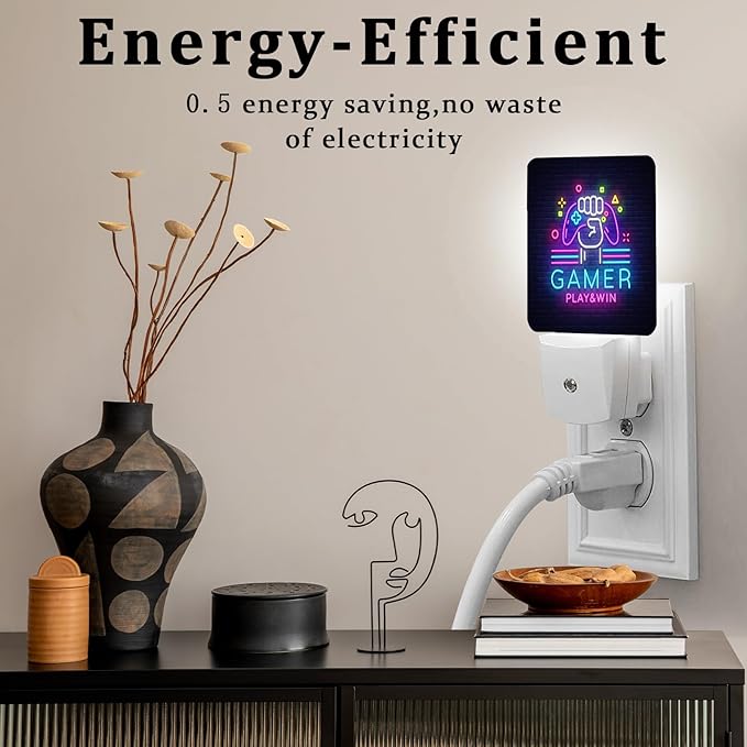 Gamer Game Night Light, Plug-into Wall Game Play Win Nightlight Lamp with Dusk to Dawn Sensor, Led Lamp 0.5W Energy Efficient for Boys Girls Adults Home Decor