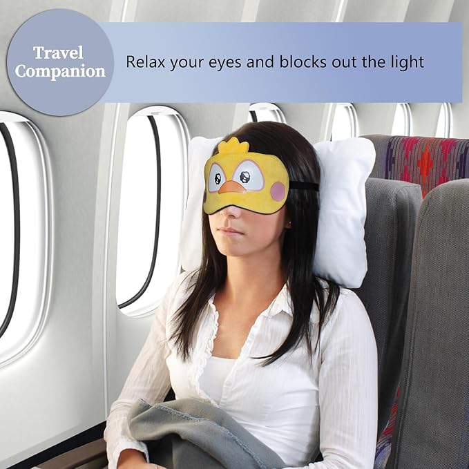 Cute Sleep Masks Cartoon Animal Eye Mask Plush Sleeping Mask & Travel Blindfold - Funny Novelty Eye Shade for Women Men (Chick)