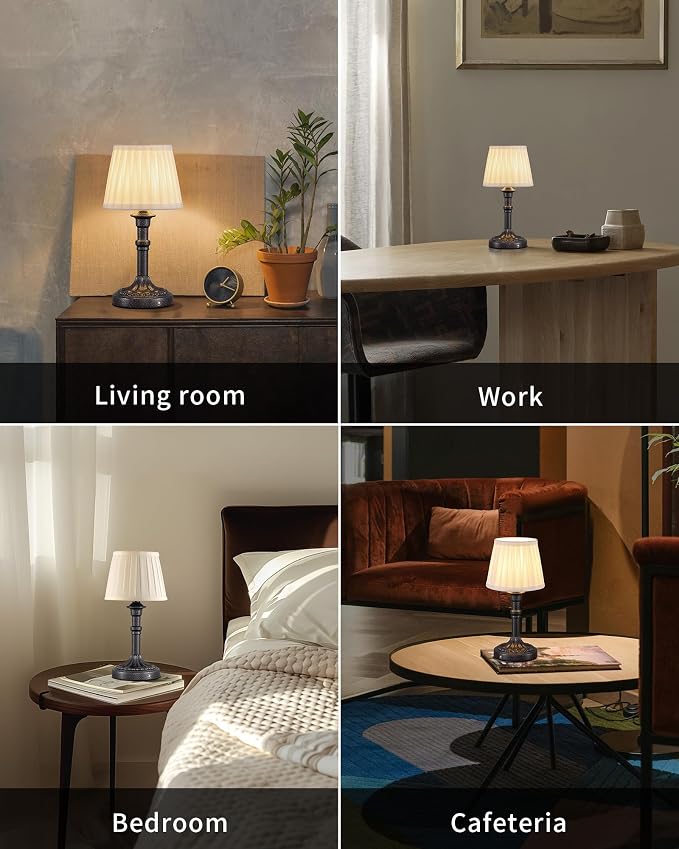 KDG Mottled Silver Cordless Table Lamps Set of 2, Beige Fabric Shade Light | 2700K Stepless Dimmable 4000mAh Battery Powered Portables Small Desk Lamp, LED Lighting for Living Room, Dining Room, Bedroom