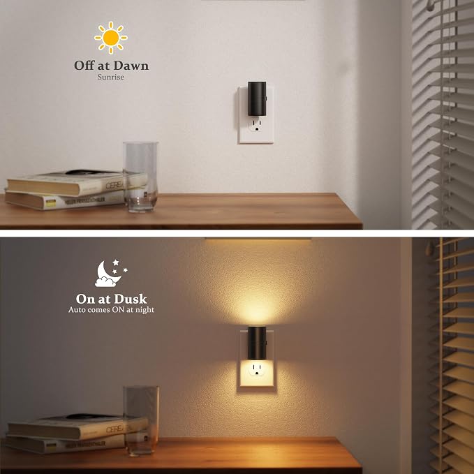JandCase LED Night Light Plug in, Rotating Night Lights Plug into Wall Warm | Dusk to Dawn Sensor, 2 Level Brightness Adjustable Nightlight, 4 Pack, Warm White 3000K, for Bathroom Bedroom Hallway Stairs