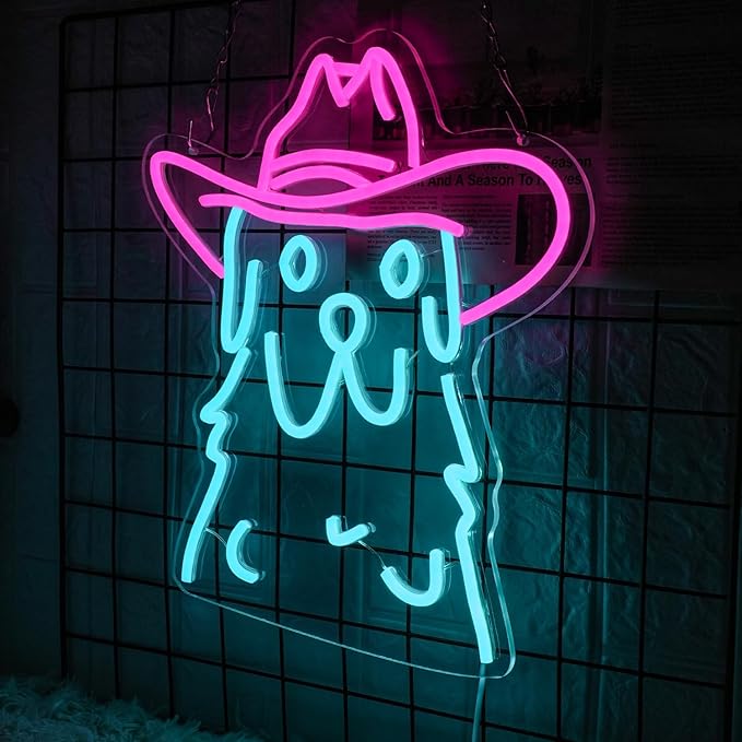 Cowboy Dog Neon sign Pink Blue Neon Signs for Wall Decor Dimmable Cowboy Neon Lights for Animal Decor Wall Bar Bedroom Kidsroom Business Game Room