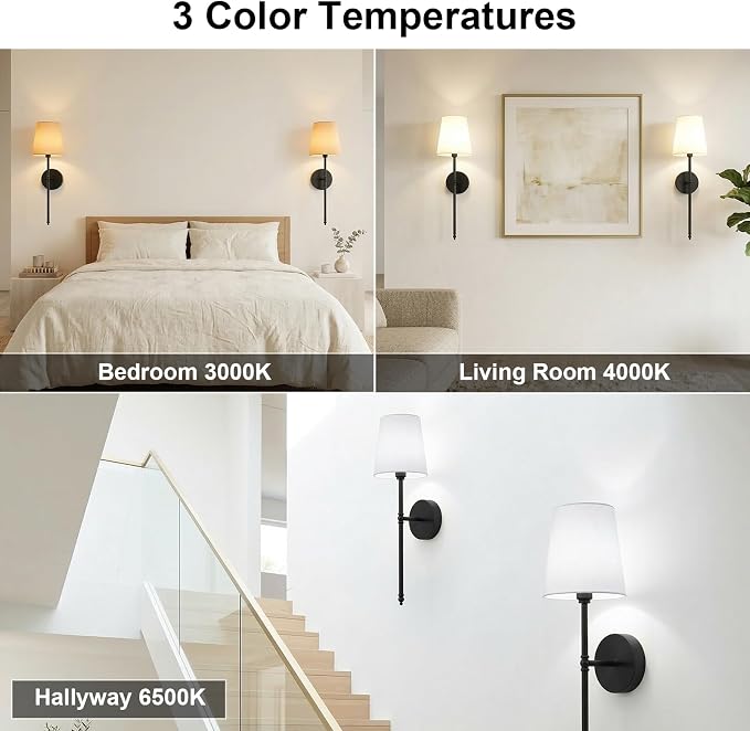 Battery Operated Wall Sconces Set of 2, Rechargeable Wireless Wall Lights with Remote, RGB Dimmable Wall Lamp for Bedroom Wall Decor Living Room Hallway (Black)