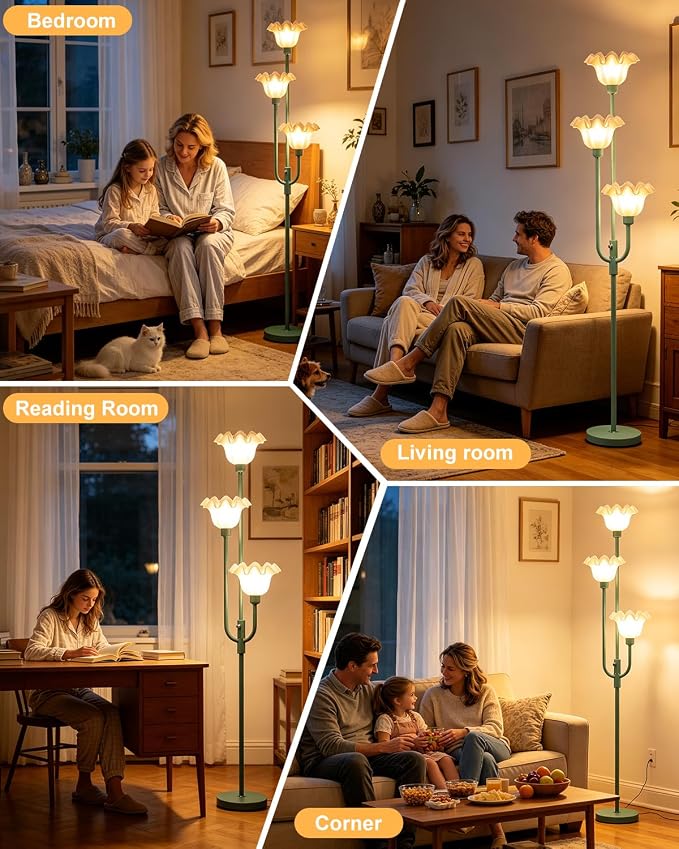 Lightdot 66IN Flower Floor Lamp 3-Lights Vintage Dimmable Floor Lamps with 3000K Warm White Bulbs Included for Wedding Party Modern Tall Standing Lamp for Living Room/Bedroom/Sofa Beside/Corner Decor
