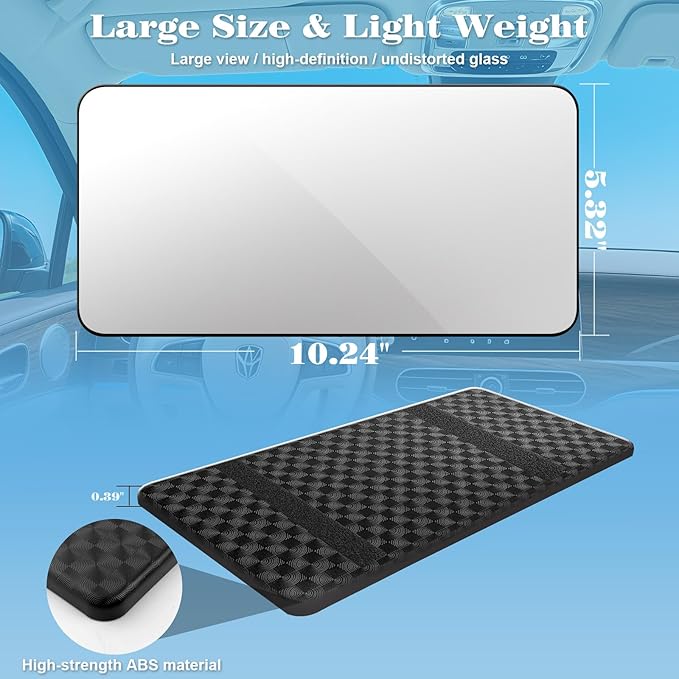 Large Car Visor Mirror,10" Vanity Makeup Mirror Wide View, Lightweight Car Makeup Mirrors for Large Sun Visor, Vehicle Accessories with Secure Reinforced Flexible Mount