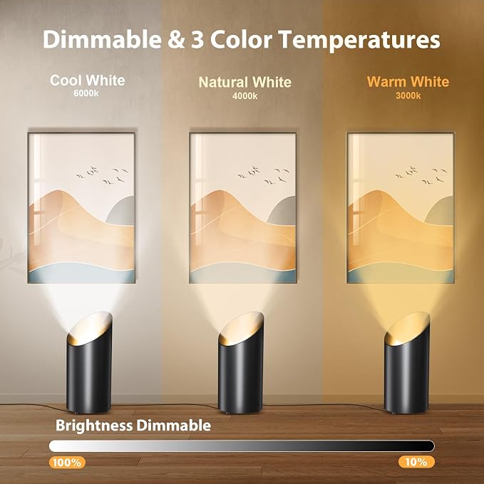 Brightown 2 Pack Uplights Indoor Floor Can Lights with Remote and Timer | 3 Color Temperatures and Dimmable Uplighting Spotlights, 6.1 FT Plug Cord & Foot Switch, Black