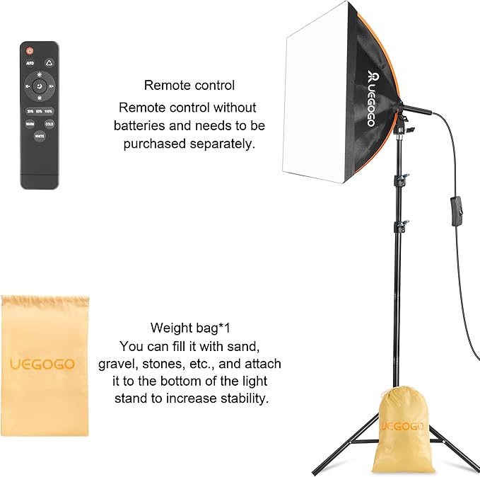UEGOGO Softbox Photography Lighting Kit，UL Certified 85W 3000-7500K LED Bulbs, 16'' x 16'' Professional Soft Box, Studio Lights for Photography/Live Streaming/Video Recording