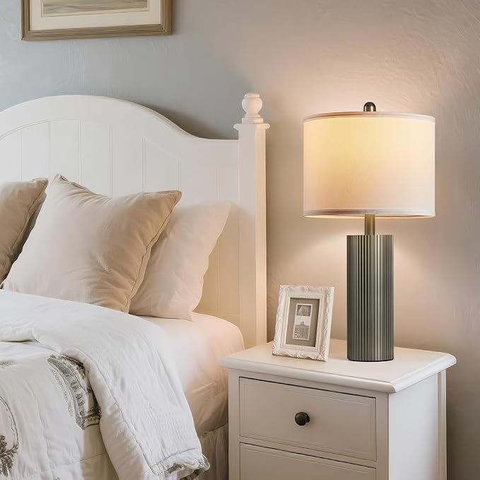 Table Lamps for Living Room Set of 2, 24.5" Modern Table Lamps for Bedroom with USB C+A Ports, Creative Stripe Touch Lamps for Nightstand, 2 Bulbs Included