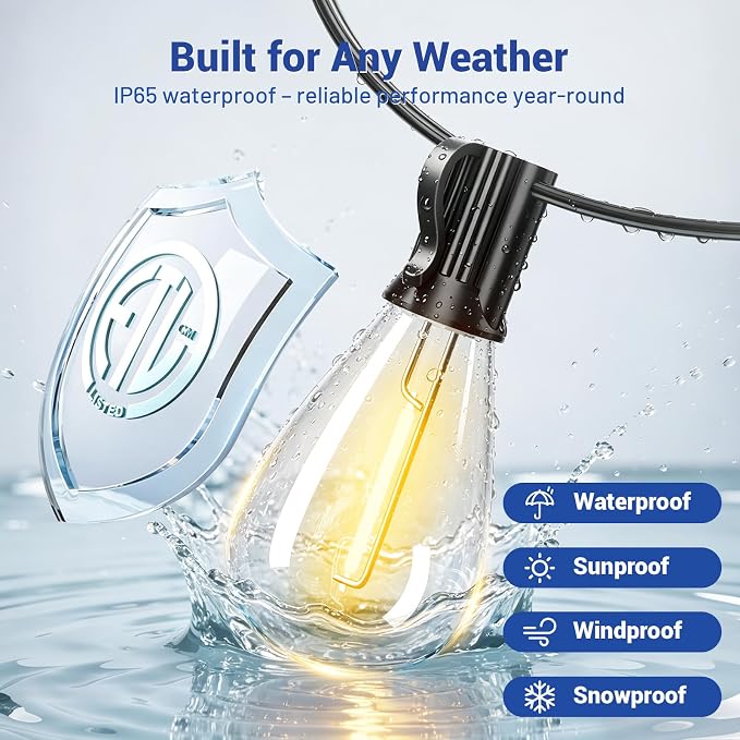 200FT Outdoor String Lights with Remote & Dimmable, 72+2 Shatterproof Waterproof Bulbs, Dimmable Outside Hanging Patio Lights for Backyard, Porch, Deck, Garden 2700K Warm White