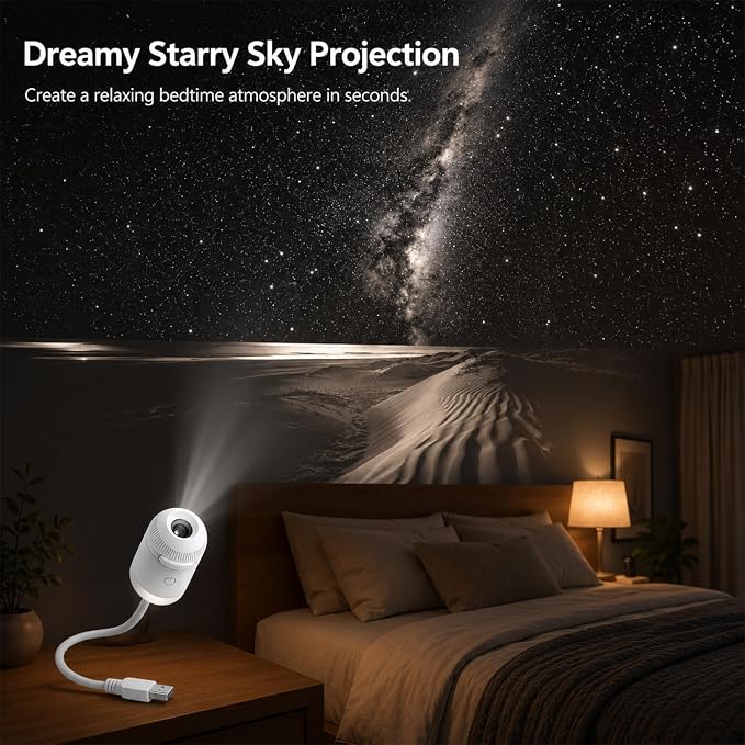 Galaxy Star Night Light Projector, 2-in-1 Portable with 12 Projection Films, 360° Adjustable Control Eye‑Caring LED Night Light for Kids Adults Bedroom Home Ceiling Car Decor Gift (Black)