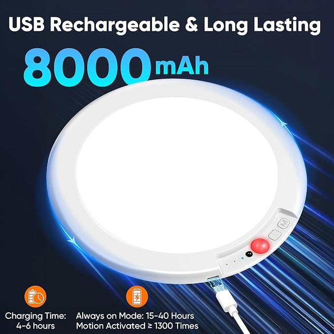 Rechargeable Motion Sensor Ceiling Light, Battery Operated Closet Light | Wireless Battery Powered LED Shower Light, Magnetic Cordless Ceiling Light with Remote, Overhead Lamp for Pantry Shed, 6-Pack