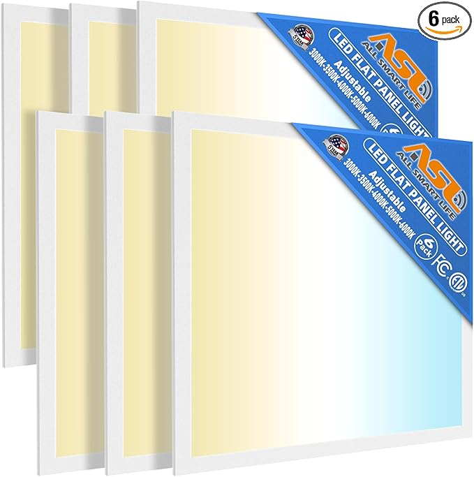 Allsmartlife 2x2 LED Flat Panel Light 6-Pack, 0-10V Dimmable, 5CCT 3000K-3500K-4500K-5000K-6000K, MAX 60W/7200 Lumens, Back-Lit 2x2FT LED Panel Drop Ceiling Light Fixtures, 100-277V 50/60Hz