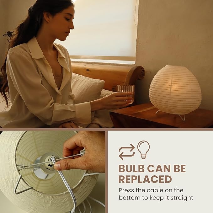Nogy Small Rice Paper Lamp • Japanese Paper Lantern Lamp • Paper Shade Table Lamp • Bedside Lantern Lamps for Bedrooms