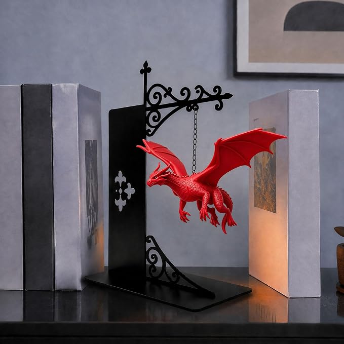 Magical Floating Dragon Bookshelf Lamp, Warm LED Dragon Night Light, Fantasy Reading Nook Decor, Unique Gift for Fantasy Lovers and Book Readers (red)