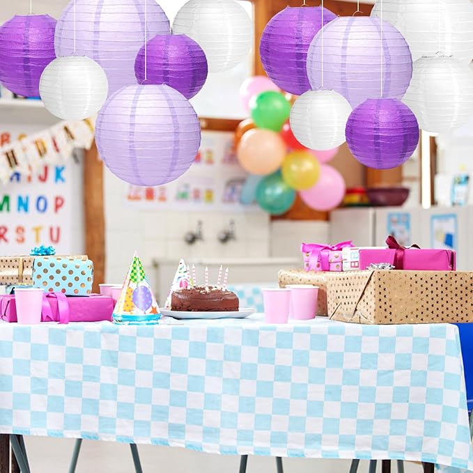 21 Pcs Purple Paper Lanterns Party Decorations, 4/6/8/10 Inch Round Chinese Hanging Paper Lanterns for Bachelorette Engagement, Wedding, Birthday, Graduation, Classroom Decorations