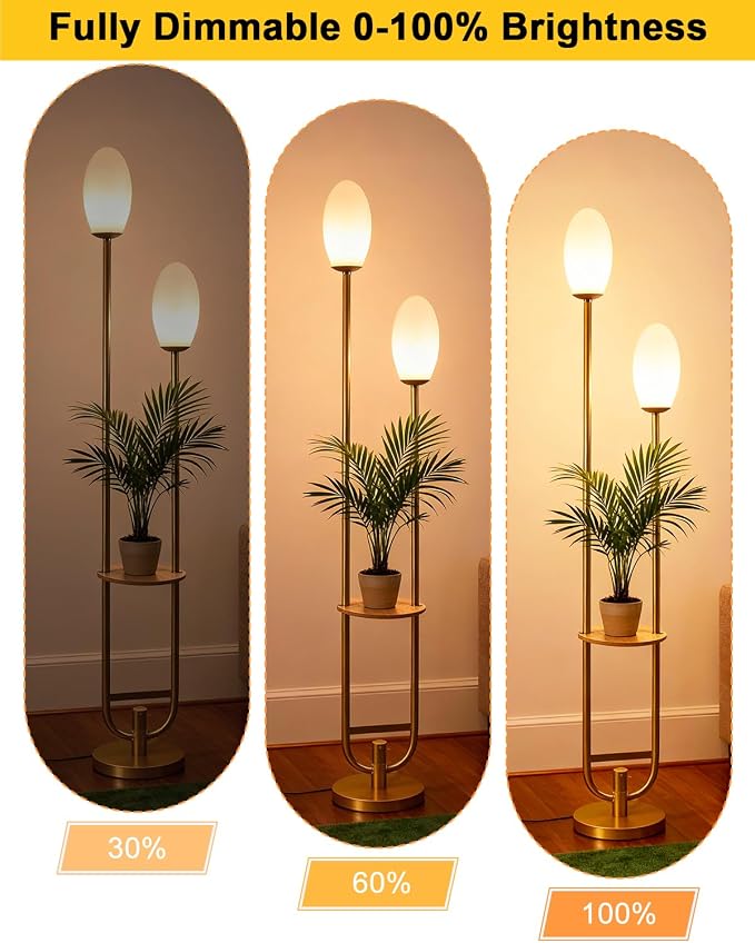 Lightdot Gold Dimmable Floor Lamp with Oval Bulbs Included Unique Tall Standing Lamps with Table Mid Century Modern Floor Lamp with 5Lbs Heavy Base for Living Room/Party/Sofa Beside/Corner Decor