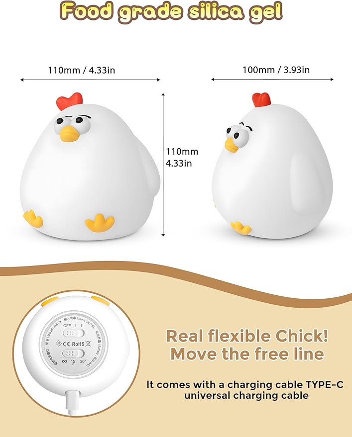 L LOHAS LED Night Light, Silicone Chick Cute Lamp,3 Level Dimmable,30 Minutes Timer Nightlight, Bedside Touch Night Light, Soft Lamp