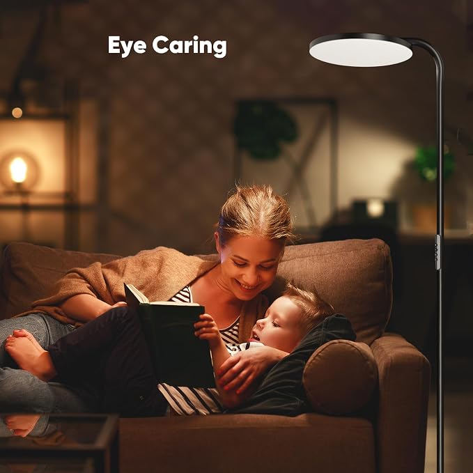 36W LED Floor Lamp, Super Bright Standing Lamp, Modern Stepless Dimmable Torchiere Tall Lamp with Remote Control, 350°Rotating Head Reading Floor Lamp for Living Room, Bedroom, Office