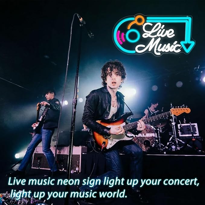 Live Music Neon Sign, Music LED Neon Lights for Wall Decor, Dimmable Live Neon Light Sign, Neon Live Sign Light up Sign for Bar Studio Bedroom Party Present Club Handcrafted Nightclub Parties