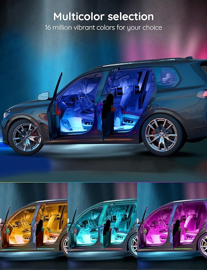 Govee Car LED Lights, Smart Car Interior Lights with App Control, RGB Lights with DIY Mode and Music Mode, 2 Lines Design LED Lights for Cars with Car Charger, 12V