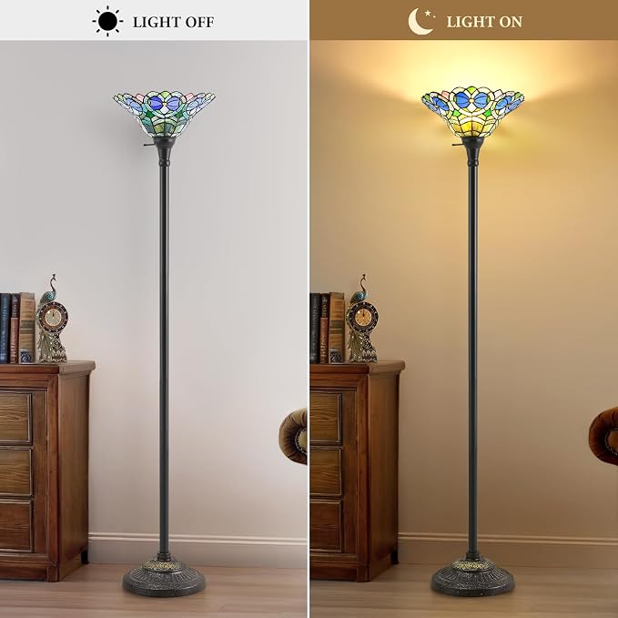 Luvkczc Torchiere Floor Lamp - 70" Victorian Stained Glass Lamp Antique Tiffany Style Standing Light for Home,Office,Hotel Decor