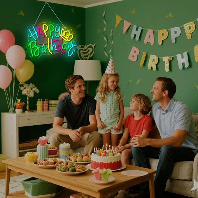 WLHOPE Happy Birthday Neon Sign Led Lights for Party Wall Decor Transparent Acrylic Board Light Signs for Club Children Friends Gift Decoration