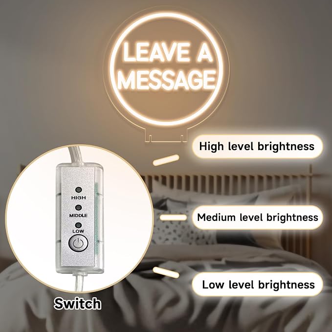 Leave a Message Neon Sign With Holder Base, Neon Guestbook Table Sign for Wedding Shop Business Desk Decor Reception Welcome Led Sign, Warm White USB Neon Light Sign, the Size 13x12 Inch