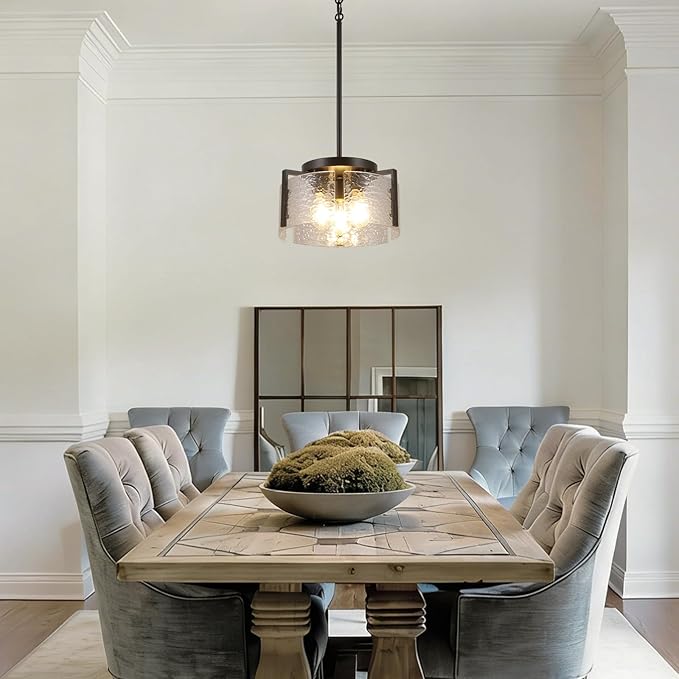 Black Chandelier for Dining Room Light Fixture, 3-Light Glass Entryway Light Fixture, Adjustable Pendant Lights Kitchen Island Modern Farmhouse Kitchen Foyer Chandelier for Entryway, Bedroom, Bathroom