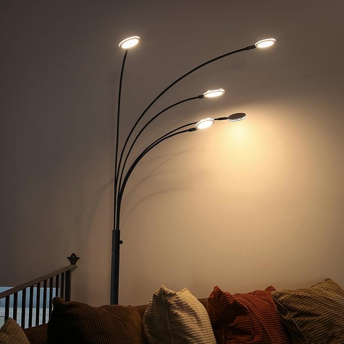 Brightech Orion Arc Floor Lamp for Living Room, Dimmable Tree Floor Lamp with 5 Adjustable Arms, Multi-Head Standing Lamp with Flexible Rotating LEDs for Bedroom - Bright Hanging Lighting - Black