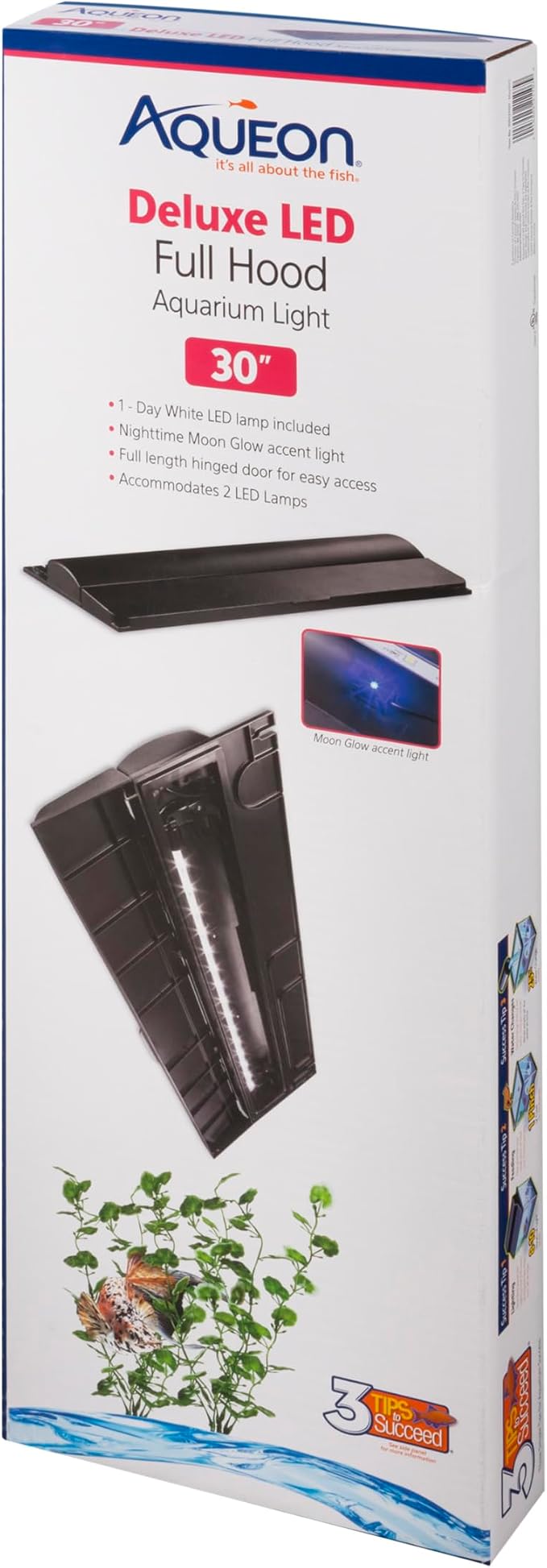 Aqueon LED Deluxe Fish Tank Aquarium Full Hood, Black, 30 Inch | 30-inch LED hood reduces evaporation and illuminates aquariums