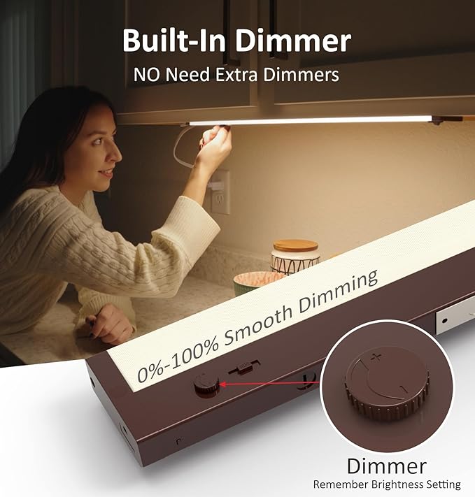 Under Cabinet Lighting Plug in or Hardwired Built-in Dimmer, 40 Inch 20W, 5CCT 2700/3000/3500/4000/5000K, Linkable Counter Lights for Kitchen, ETL Dimmable LED Light Fixture, Bronze