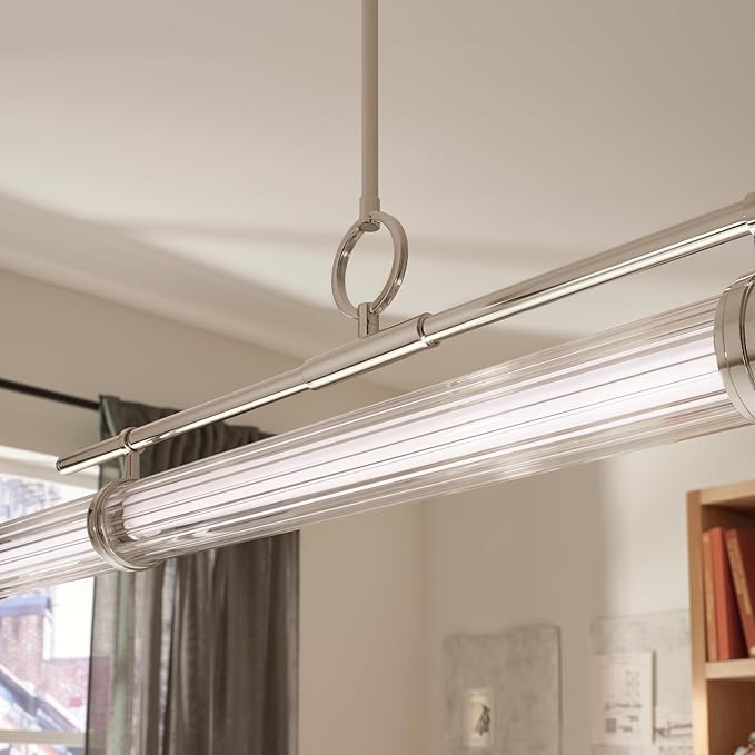 Kichler Riven LED 1-Light Linear Chandelier with Clear Fluted Glass in Polished Nickel, Sloped Ceiling Compatible, for Kitchen or Dining Room (9.5" x 8" x 48.25"), 52753PNLED