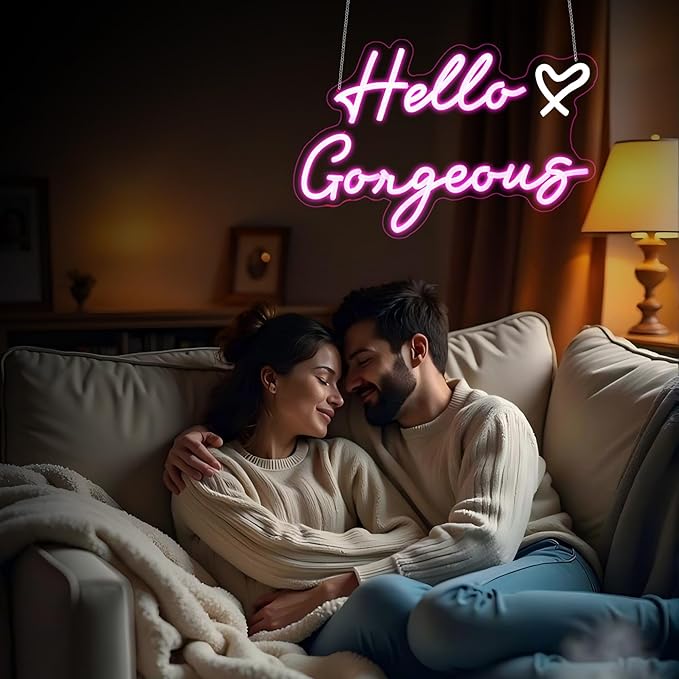 Hello Gorgeous Neon Sign, HSJNJKFU Neon Signs for Wall Decor Beer Bar Led Light Signs for Man Cave Decor Pink Led Neon for Room Birthday Party USB Powered