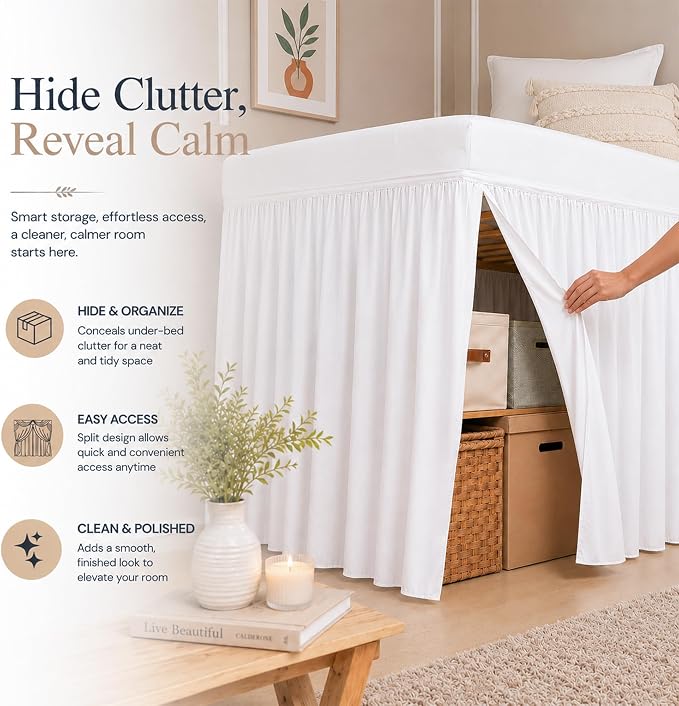 Cottingon Dorm Bed Skirt Twin XL 32" with Split Corners, 100% Microfiber Soft and Stylish, College Room Essential, Extra Long Dust Ruffle for Extended Beds, White