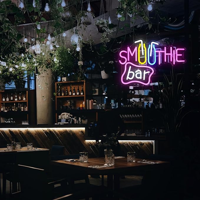 Smoothie Bar Neon Sign Dimmable Led Drink Milk Tea Neon Light For Wall Decor Neon Light Bar Sign By USB Powered Light Up Cool Smoothie Sign For Living Room Store Beverage Shop Restaurant Bar (Multicolour 15.9‘’*11.2‘’ ）