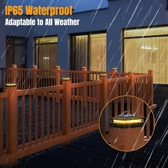 4x4 Solar Fence Post Cap Lights Outdoor Waterproof, 6 Pack | IP65, 3 Modes Auto On/Off,Deck, Garden, Patio, Deck, Backyard, Porch, Sidewalk